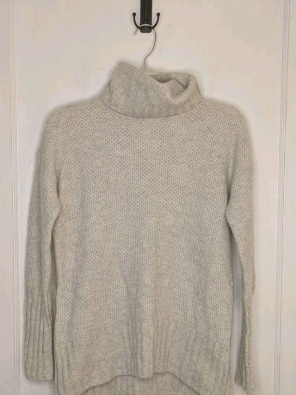 Not Monday Cashmere Sweater Sophie Waffle Stitch Turtleneck Light Gray Cloud XS